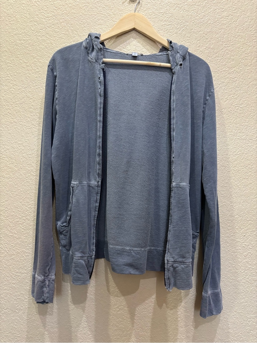 James Perse Vintage Zip Up Drawstring Hoodie 100% Supima Cotton Sz 00 XXS Blue